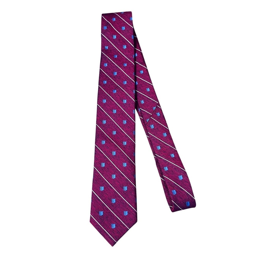 Jos A Bank 1905 Thin Plum White Stripe Blue Geometric Mens‎ Silk Neck Tie